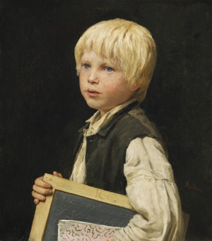 A blonde boy with his book
